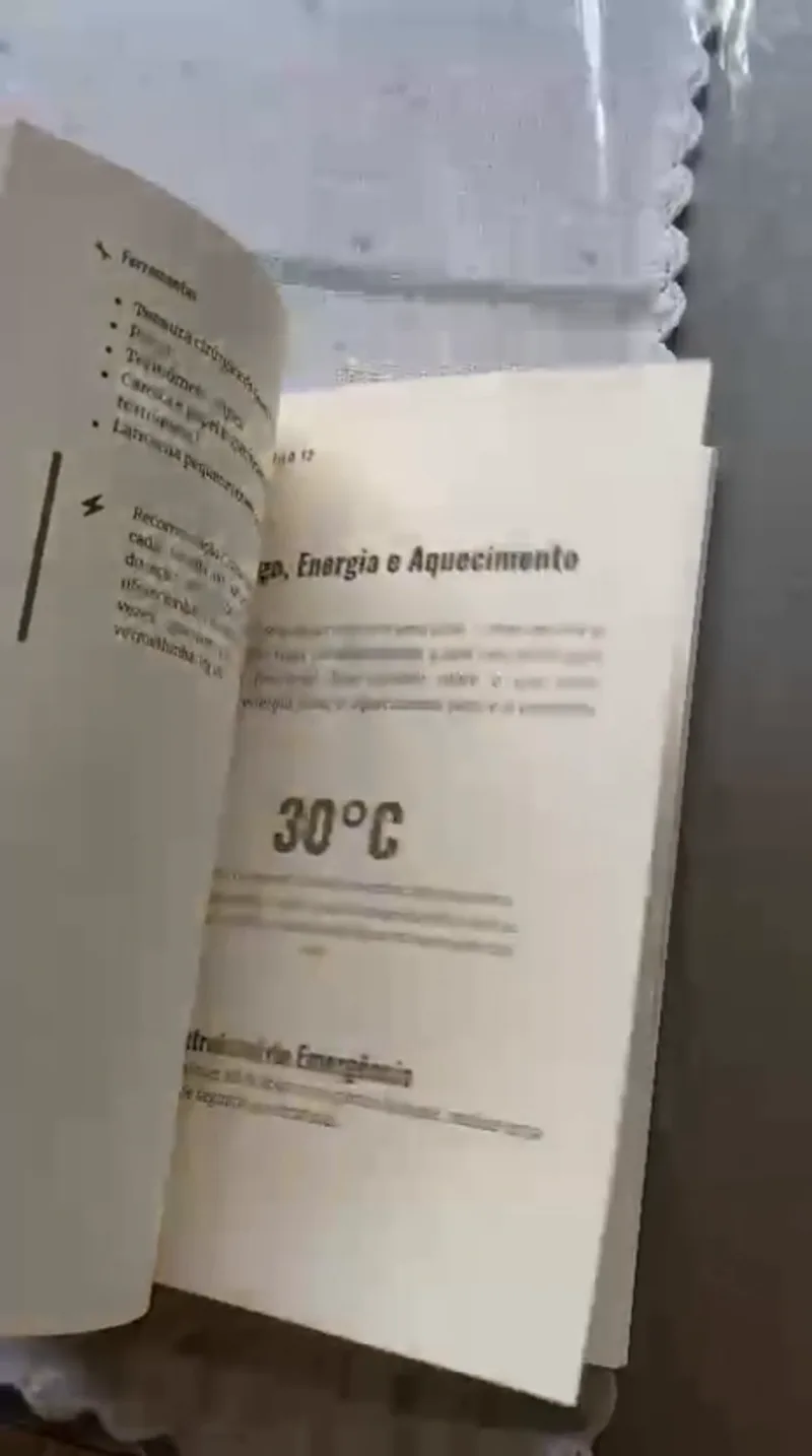 Página do livro com o título Energia e Aquecimento e um destaque de 30 °C.